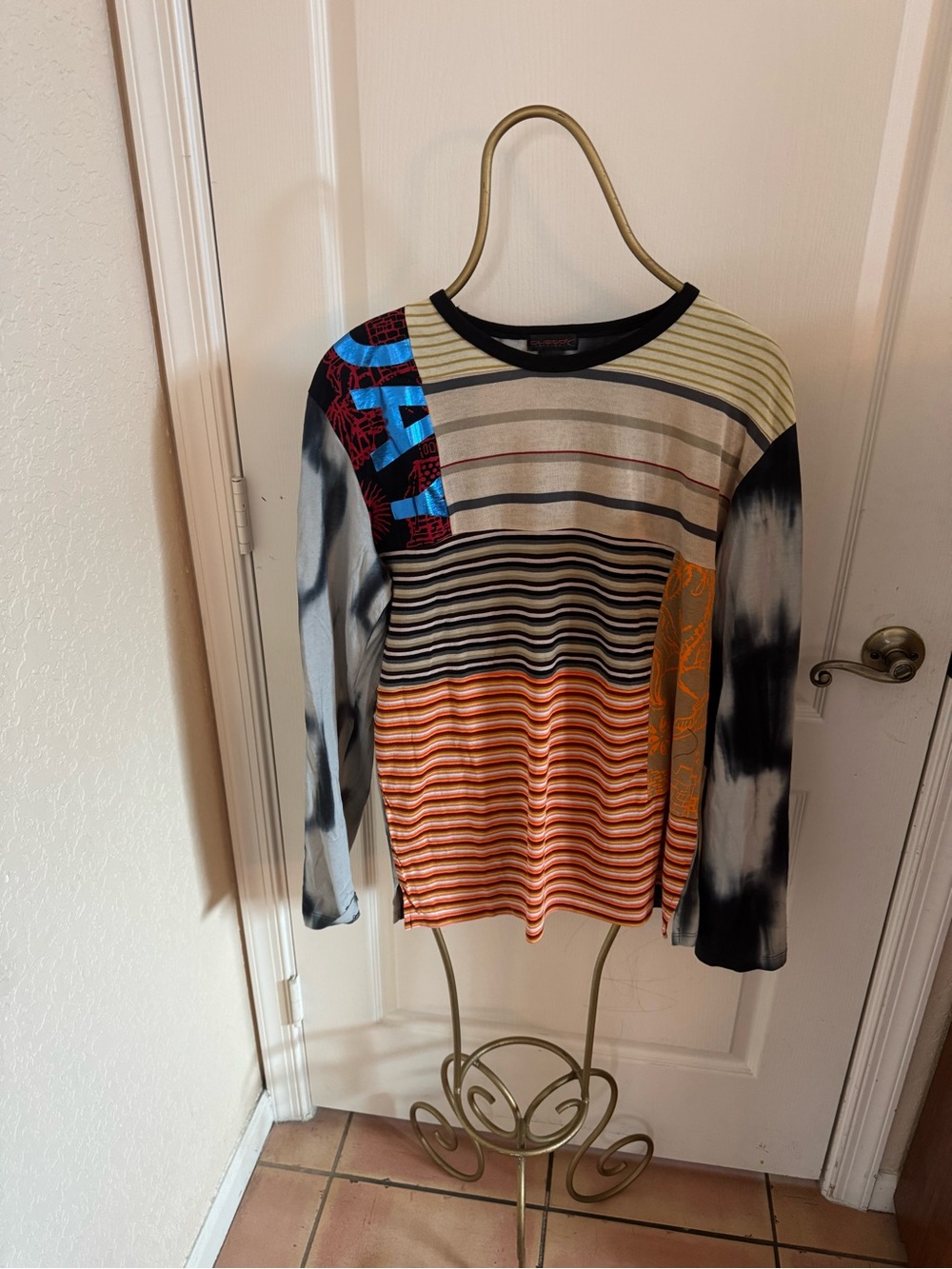 Custo Barcelona Y2K Vintage Multicolor Patchwork Stripe Long-Sleeve Tee